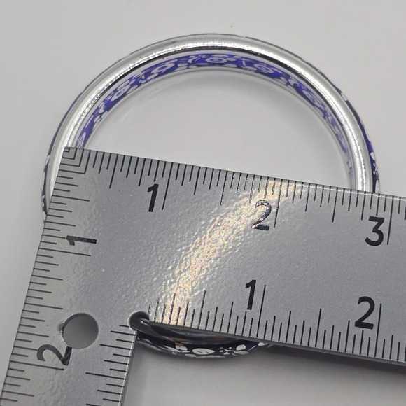 Silver and Blue Bangle Bracelet Floral Design Boho Statement Jewelry - Picture 8 of 9